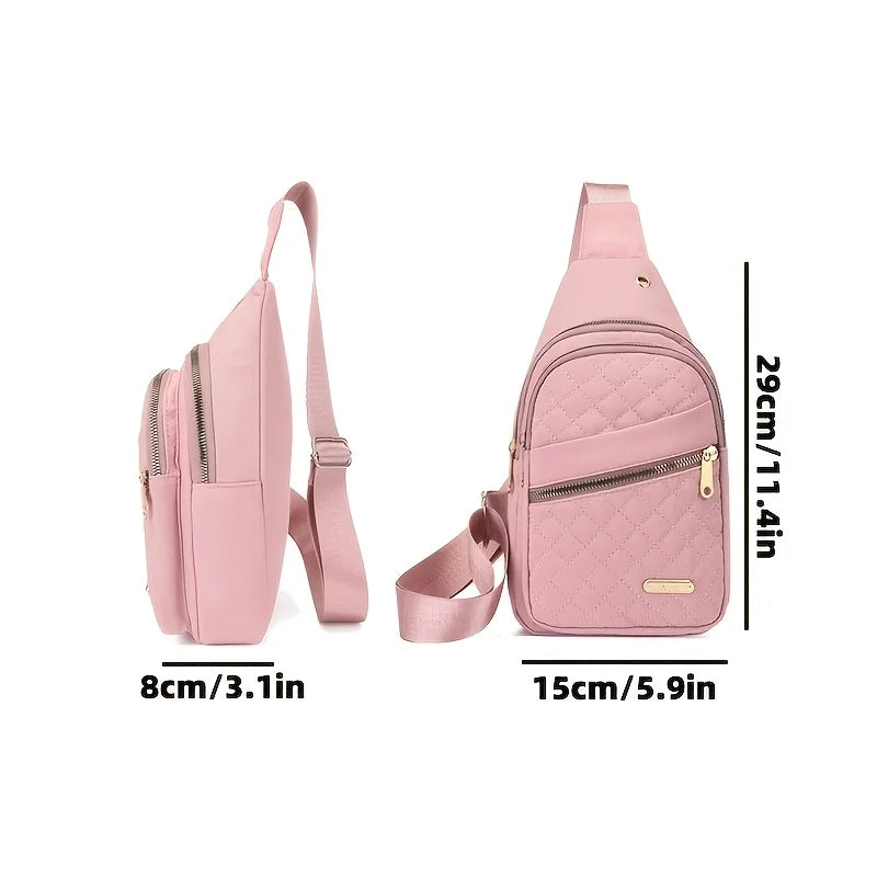 Neutral style backpack for men and women, with multiple color slanted fabric and nylon material. Suitable for travel.