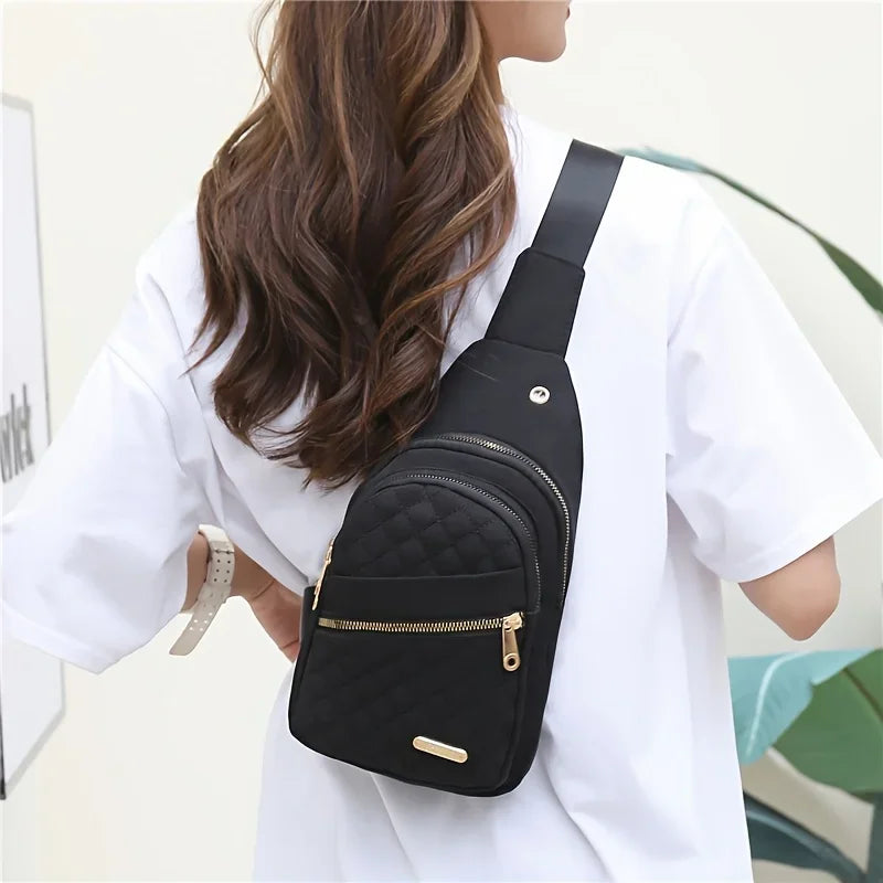 Neutral style backpack for men and women, with multiple color slanted fabric and nylon material. Suitable for travel.