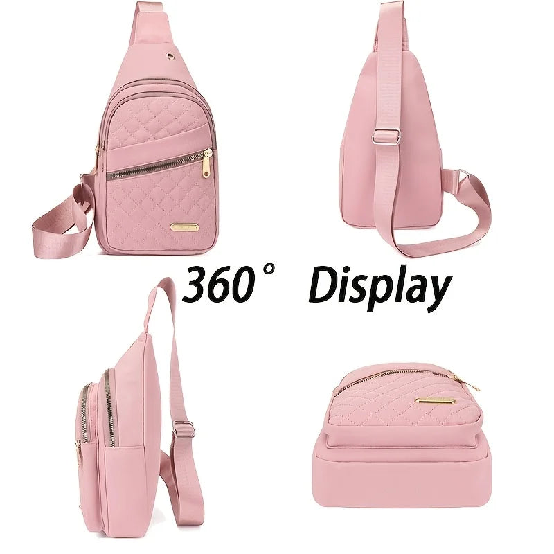 Neutral style backpack for men and women, with multiple color slanted fabric and nylon material. Suitable for travel.